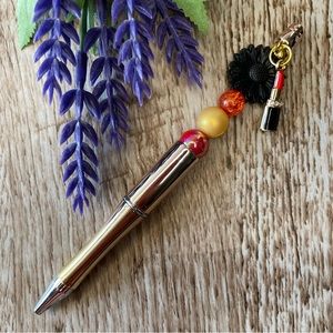 Writing Pen Diva Shoes Lip Stick Artisan Beaded Silicone Gift Handcrafted Office